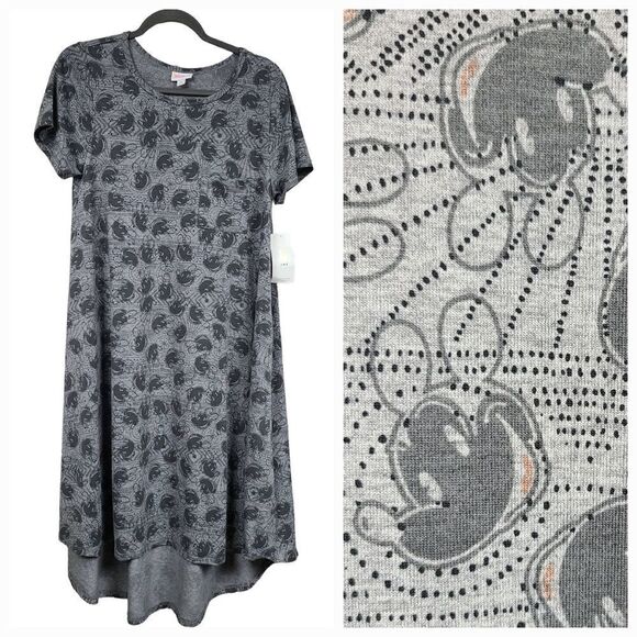 LuLaRoe Disney Carly Dress M 10/12 Mickey Mouse Jersey Knit Midi Pocket High Low - Picture 1 of 12